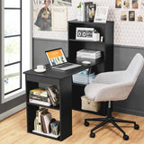 NNECW Modern 3-in-1 Wooden Computer Desk with 6-Tier Storage Bookshelves-Black