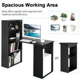 NNECW Modern 3-in-1 Wooden Computer Desk with 6-Tier Storage Bookshelves-Black
