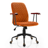 NNECW Retro Swivel Velvet Computer Desk Chair with Armrest for Home &amp; Office-Orange