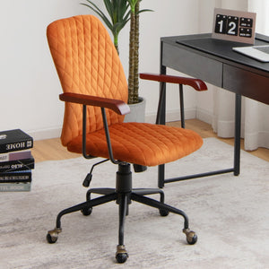 NNECW Retro Swivel Velvet Computer Desk Chair with Armrest for Home &amp; Office-Orange