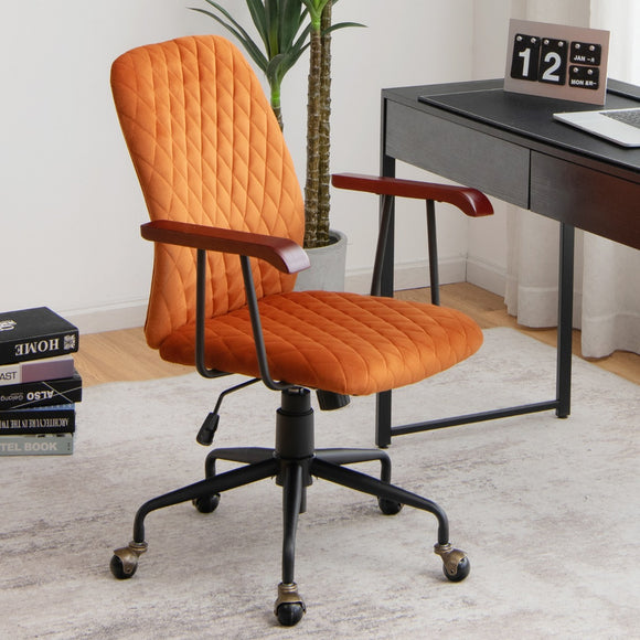 NNECW Retro Swivel Velvet Computer Desk Chair with Armrest for Home & Office-Orange