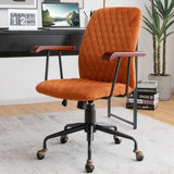 NNECW Retro Swivel Velvet Computer Desk Chair with Armrest for Home &amp; Office-Orange