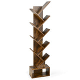 NNECW 10-Tier Tree Bookcase with Drawer for Storage-Brown