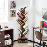NNECW 10-Tier Tree Bookcase with Drawer for Storage-Brown