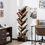 NNECW 10-Tier Tree Bookcase with Drawer for Storage-Brown