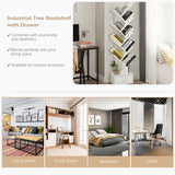 NNECW 10-Tier Tree Bookcase with Drawer for Storage-White