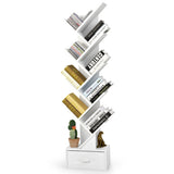 NNECW 10-Tier Tree Bookcase with Drawer for Storage-White