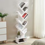 NNECW 10-Tier Tree Bookcase with Drawer for Storage-White