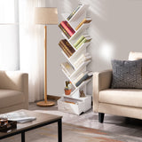 NNECW 10-Tier Tree Bookcase with Drawer for Storage-White