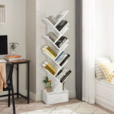 NNECW 10-Tier Tree Bookcase with Drawer for Storage-White