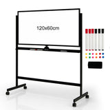 NNECW Double-Sided Magnetic Mobile Whiteboard with 6 Markers-Black
