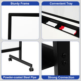 NNECW Double-Sided Magnetic Mobile Whiteboard with 6 Markers-Black