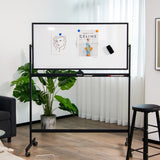 NNECW Double-Sided Magnetic Mobile Whiteboard with 6 Markers-Black