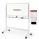 NNECW Double-Sided Magnetic Mobile Whiteboard with 6 Markers-White