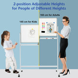 NNECW Double-Sided Magnetic Mobile Whiteboard with 6 Markers-White