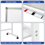 NNECW Double-Sided Magnetic Mobile Whiteboard with 6 Markers-White