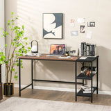 NNECW 140CM Computer Desk with 2-tier Storage Shelves &amp; Steel Frame-Brown