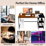 NNECW 140CM Computer Desk with 2-tier Storage Shelves &amp; Steel Frame-Brown