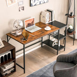 NNECW 140CM Computer Desk with 2-tier Storage Shelves &amp; Steel Frame-Brown