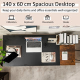 NNECW 140CM Computer Desk with 2-tier Storage Shelves &amp; Steel Frame-Black