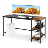 NNECW 140CM Computer Desk with 2-tier Storage Shelves &amp; Steel Frame-Black