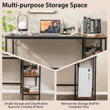 NNECW 140CM Computer Desk with 2-tier Storage Shelves &amp; Steel Frame-Black