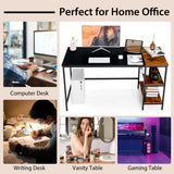 NNECW 140CM Computer Desk with 2-tier Storage Shelves &amp; Steel Frame-Black