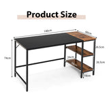NNECW 140CM Computer Desk with 2-tier Storage Shelves &amp; Steel Frame-Black