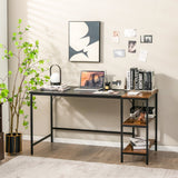 NNECW 140CM Computer Desk with 2-tier Storage Shelves &amp; Steel Frame-Black