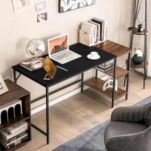 NNECW 140CM Computer Desk with 2-tier Storage Shelves &amp; Steel Frame-Black