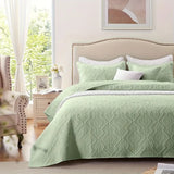 NNETM Grass Green Microfiber 3-Piece 150GSM Bedspread Set - Queen Size