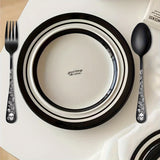 12-Piece Gothic Black Dessert Spoon & Fork Set - Stainless Steel Skull & Rose
