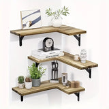 NNETM Rustic Wood Corner Wall Shelves for Elegant Display & Storage