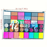 42-Color Water-Based Face Paint Set with Glitte
