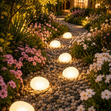 4-LED Solar Pebble Garden Warm Light