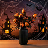 Artificial Pumpkin Bouquet with Black Vase, Realistic Plastic Spooky Jack-O-Lantern Flowers, Halloween & Christmas Decorations, for Mantel Table Centerpiece Porch, Fake Pumpkin Plant