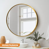 NNETM 70cm Round Wall Mirror with Gold Frame – Modern Decorative Mirror