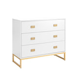NNEDPE Amara Chest of Drawers Tallboy Dresser - White/Gold