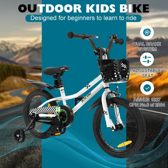 NNECW Children Training Bicycle with Handbrake and Coaster Brake-Black & White-16 inches