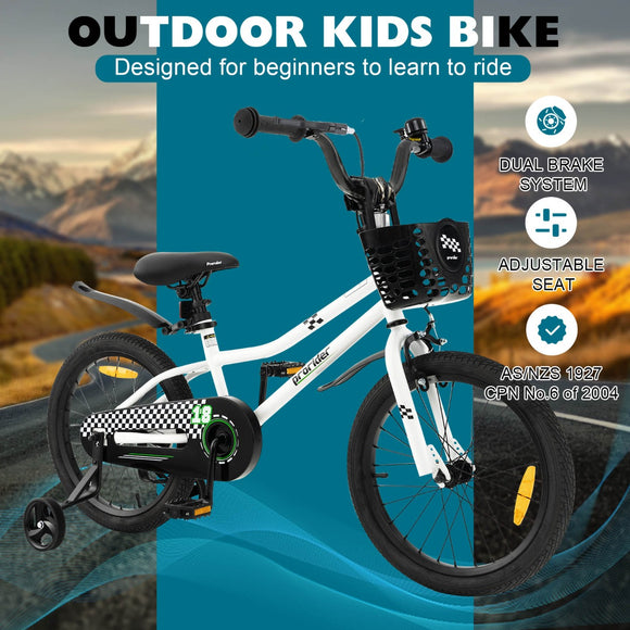 NNECW Children Training Bicycle with Handbrake and Coaster Brake-Black & White-18 inches