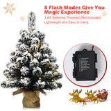 NNECW 67cm Pre-Lit Snow Flocked Tabletop Christmas Tree with 8 Flash Modes