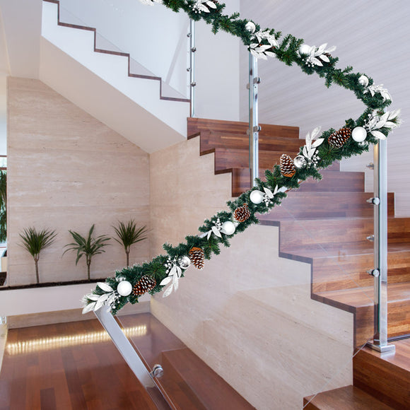 NNECW 2.7M Christmas Garland Wreath with 50 LED Lights and Pinecones for Decorations