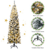 NNECW Pre Lit Snowy Slim Snow Flocked Christmas Tree for Home Decoration
