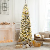 NNECW Pre Lit Snowy Slim Snow Flocked Christmas Tree for Home Decoration