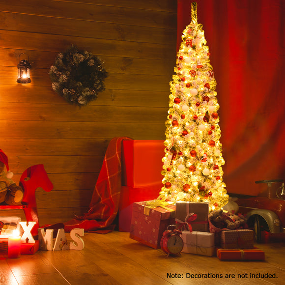 NNECW Pre Lit Snowy Slim Snow Flocked Christmas Tree for Home Decoration