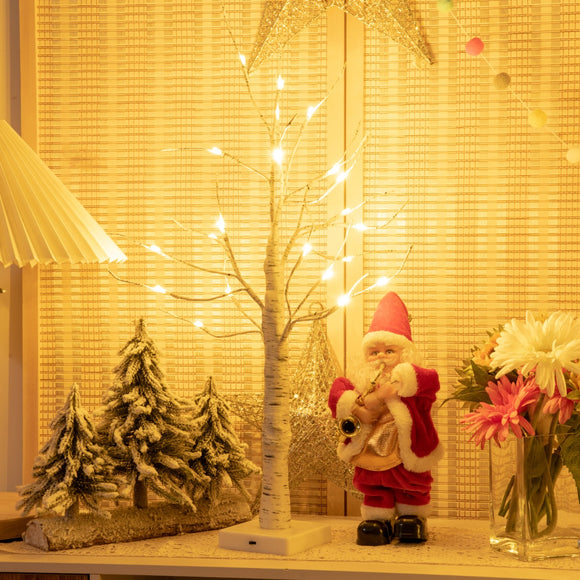 NNECW Lighted Tabletop Artificial Twig Birch Tree with 24 Warm White LED Lights for Christmas