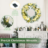 NNECW 0.6M Pre-Lit Artificial Christmas Wreath with 50 LED Lights and 114 Tips