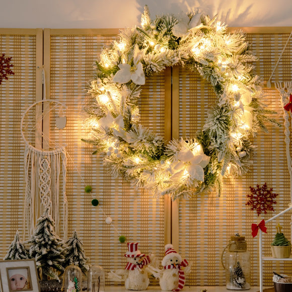 NNECW 0.6M Pre-Lit Artificial Christmas Wreath with 50 LED Lights and 114 Tips