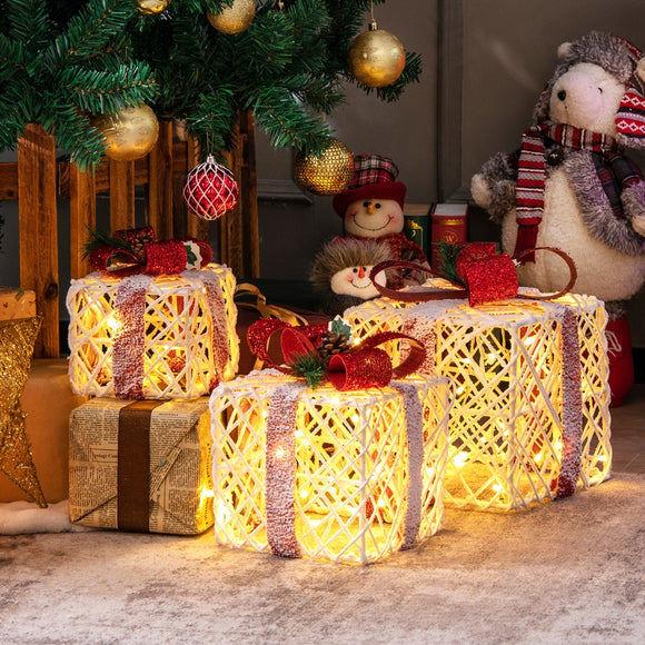 NNECW Set of 3 Christmas Lighted Gift Boxes with 60 LED Lights