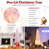 NNECW 2.1M Pre-Lit Artificial Hinged Christmas Tree with 8 Lighting Modes